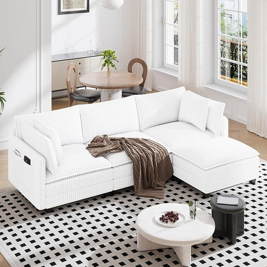 Vesgantti 109" L Shaped Cloud Sectional Couch, Comfy Corduroy Upholstered by Vesgantti