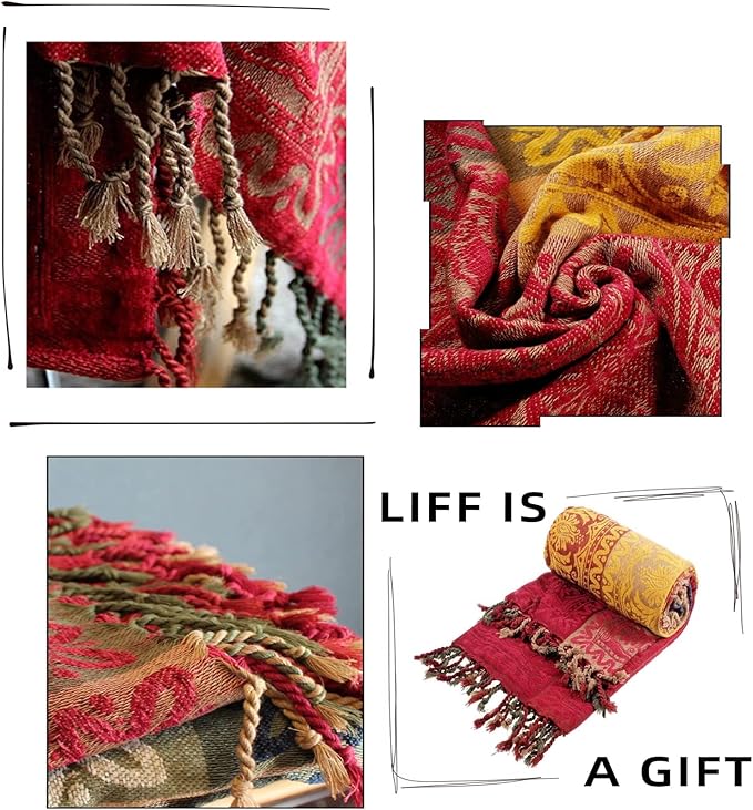 Bohemian Throw Blanket Hippie Chenille Jacquard Tassels Soft Chair Cover - Image 4