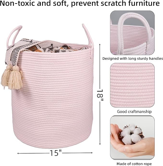 XUANGUO Cotton Rope Laundry Basket Hamper - Image 2