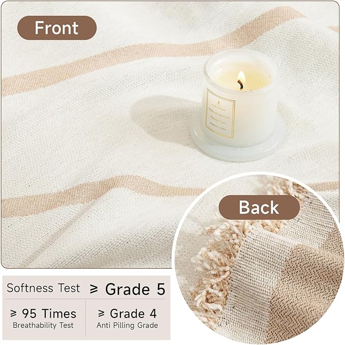 VClife Soft Chenille Couch Cover Modern Khaki Tan Beige Stripe Sofa Slipcover - Image 3