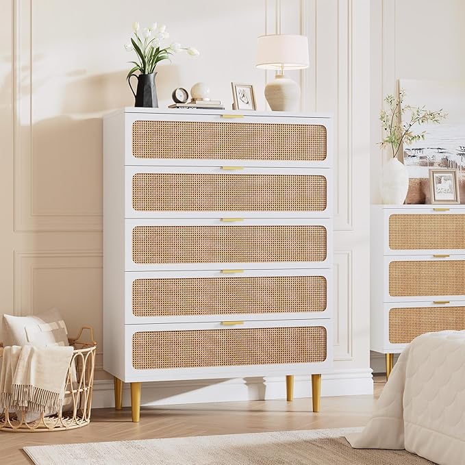 GarveeHome Rattan 5 Drawer Dressers by GarveeHome