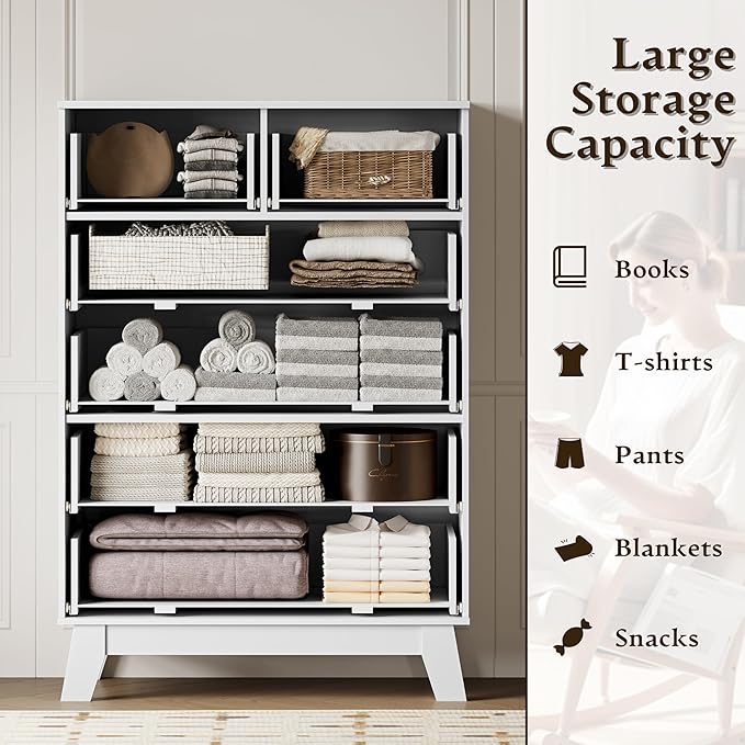 BORNOON 46" Tall Dresser for Bedroom, 6-Drawer Fluted Chest of Drawers - Image 4