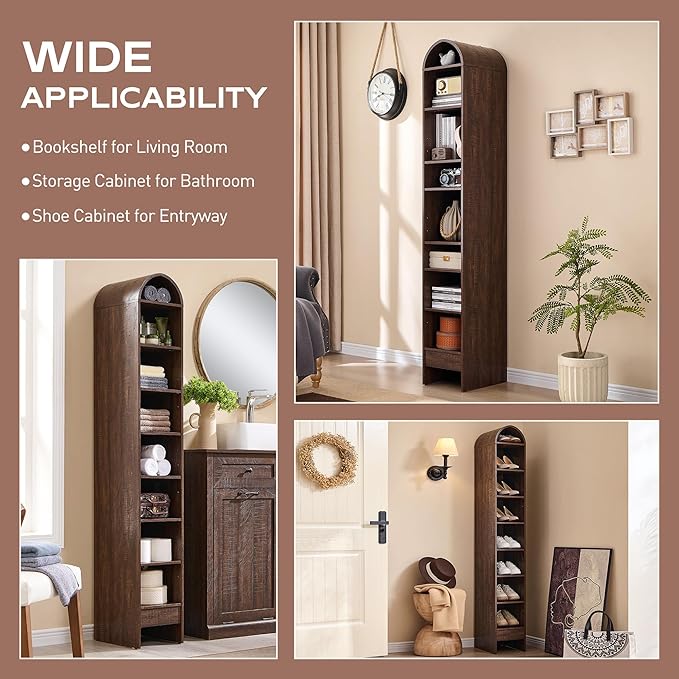 IFGET 67" Tall Arched Bookshelf, 8 Tiers Arch Bookcase - Image 5