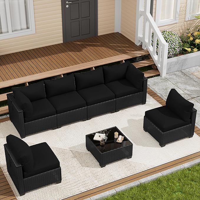LOUVIXA 7 Piece Outdoor Patio Furniture Set, Outdoor Sectional Sofa, Wicker by LOUVIXA