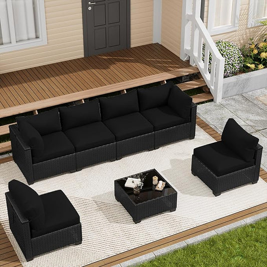 LOUVIXA 7 Piece Outdoor Patio Furniture Set, Outdoor Sectional Sofa, Wicker by LOUVIXA