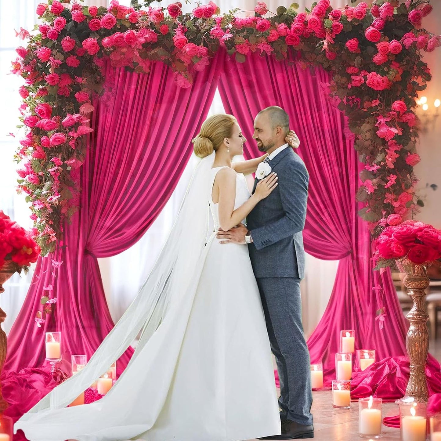 10 x 10 Feet Fuchsia Backdrop Curtain for Partie, Background Curtains for Photoshoot, Birthday, Wedding, Halloween, Thanksgiving, Christmas Day, New Year Party Decorations 5Ft x 10Ft, 2 Panels