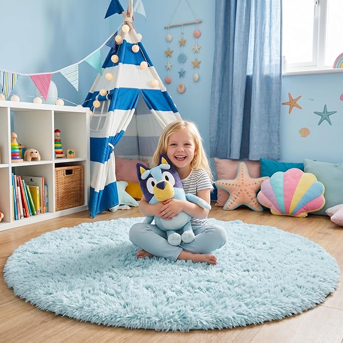 Amdrebio Light Blue Round Area Rug 4Ft - Image 5