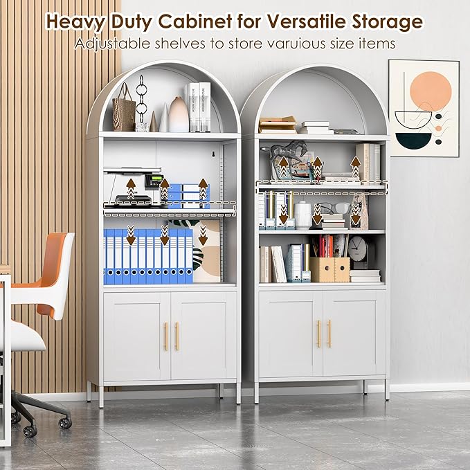 VEXPOR 73" Tall Metal Arched Bookcase - Image 5