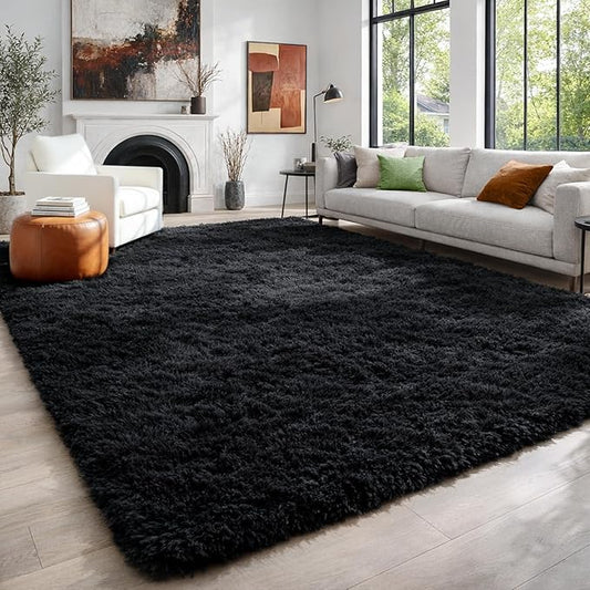 PAGISOFE Black Fluffy Shag Area Rugs by PAGISOFE