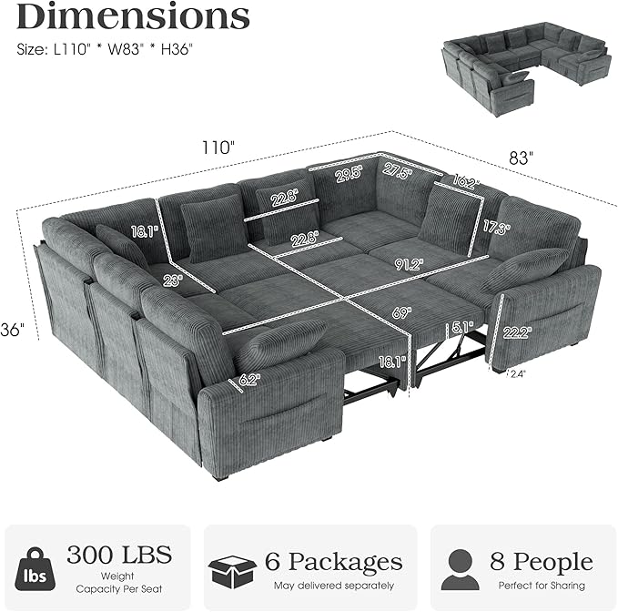 Ihanherry 8-Seater Large Sectional Sofa Bed - Image 2