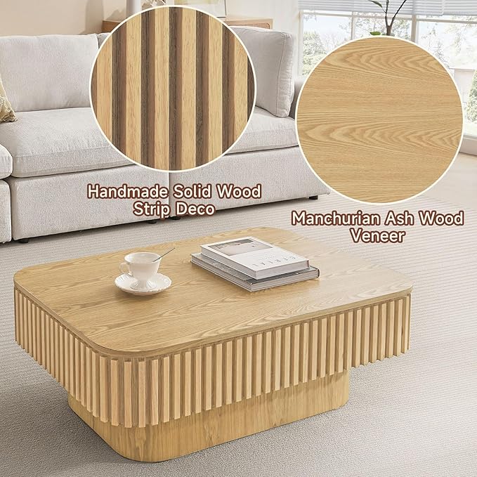 Lift Top Coffee Table for Living Room, Rectangle Handmade Solid Wood Strips - Image 5