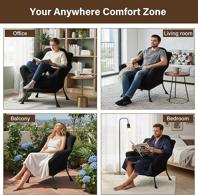 Welnow Black Single Lazy Chair for Living Room, Modern Reading Accent Chair - Image 7