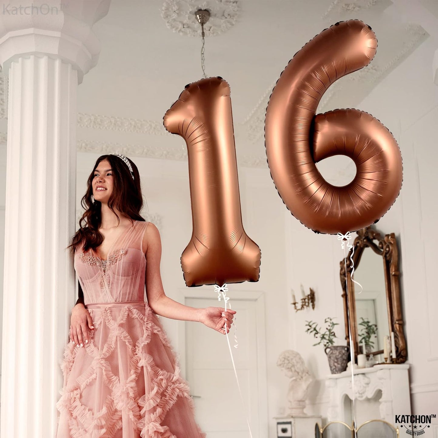 KatchOn Coffee Brown 1-Piece Number 16 Balloon - 40 Inch, Birthday Decorations for Girls and Boys