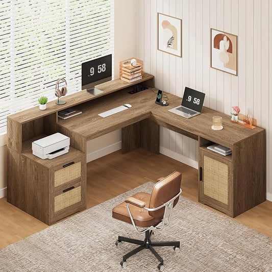 YOMILUVE 63" Farmhouse L Shaped Executive Desk by YomiluveDesign