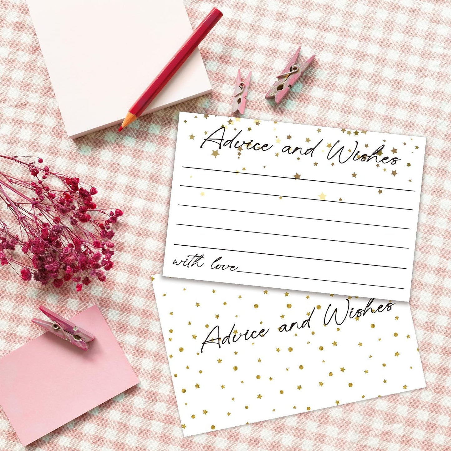 Advice and Wishes Cards, Double-sided Blank Cards with Star Suitable for Wedding Reception, Bridal Showers, Mr and Mrs, Baby Shower, Graduation, Pack of 25-05
