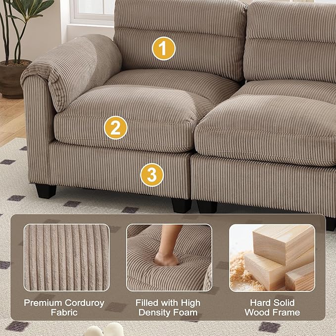 HAOMARKETS Corduroy Sofa Set, Upholstered Armchair and 3-Seater Couch - Image 4