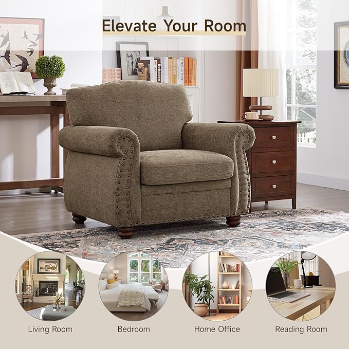 ONBRILL Nailhead Trim Armchair, Rolled Arm Accent Chair - Image 5