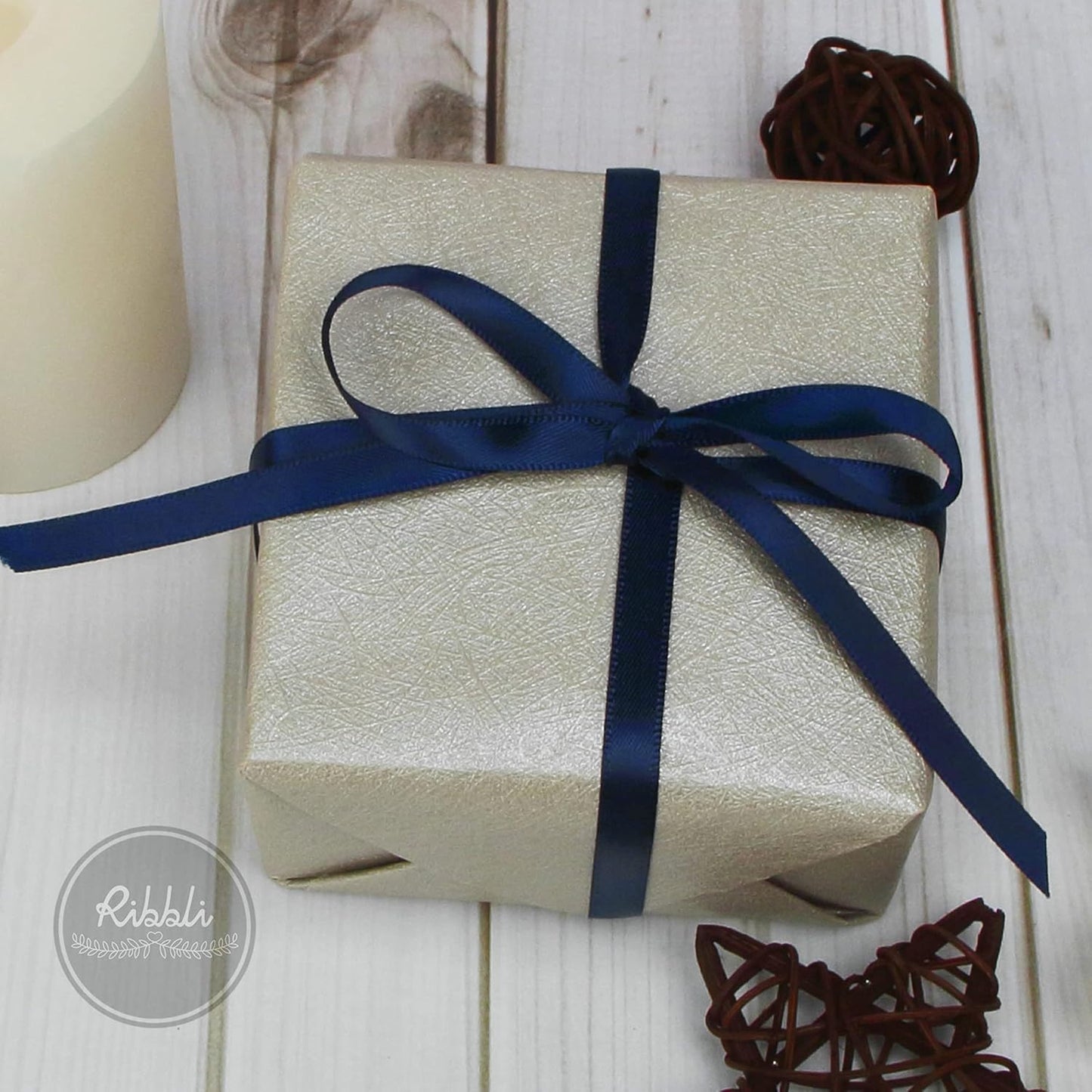 Ribbli Navy Double Faced Satin Ribbon,1/4” x Continuous 25 Yards,Use for Bows Bouquet,Gift Wrapping,Baby Shower,Floral Arrangement