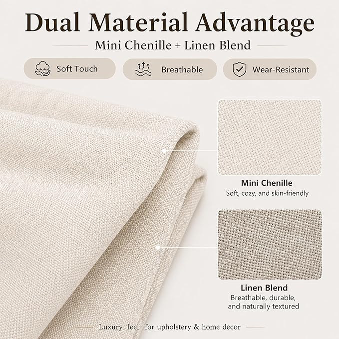 Mini Chenille Linen Blend Upholstery Fabric by the Yard, 57 Inch Wide Soft - Image 2
