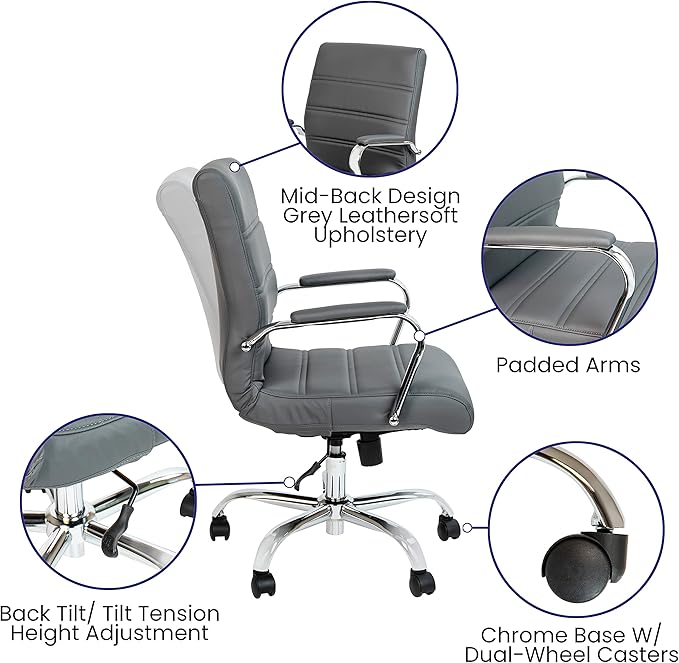 Flash Furniture Whitney Mid-Back Swivel LeatherSoft Desk Chair - Image 4
