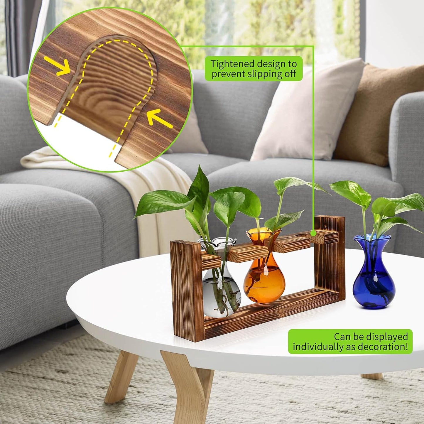 Plant Propagation Station Plant Terrarium Unique Birthday Gifts for Women Home Office Decor Planter with Wooden Stand - 3 Bulb Glass Vase
