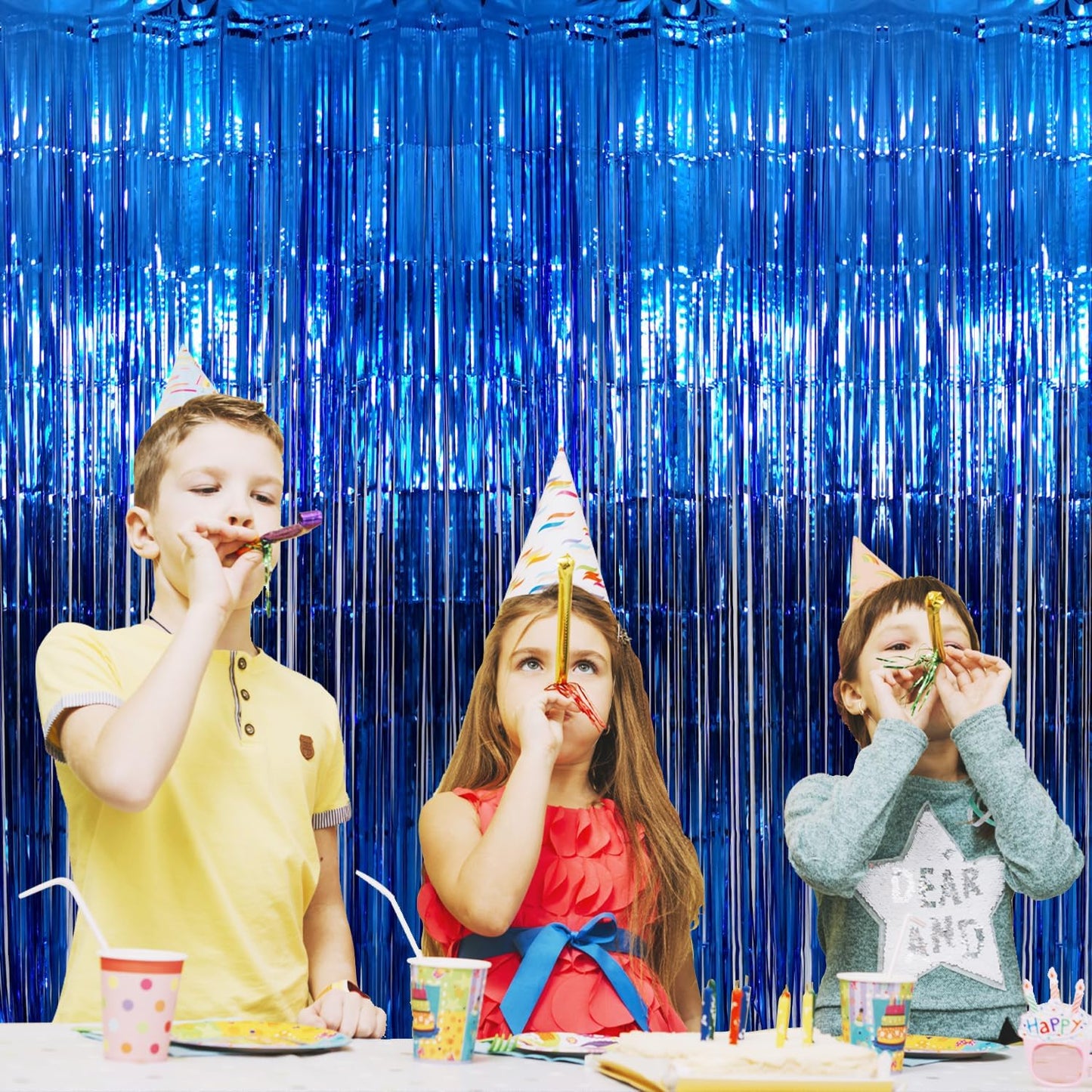 GOER 3.2 ft x 9.8 ft Metallic Tinsel Foil Fringe Curtains Party Photo Backdrop Party Streamers for Birthday,Graduation,New Year Eve Decorations Wedding Decor (4 Packs,Navy)