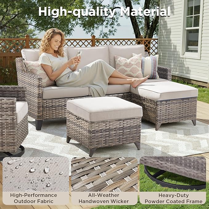 5 Pieces Outdoor Patio Furniture Set-All-Weather Wicker Patio Swivel Glider - Image 3