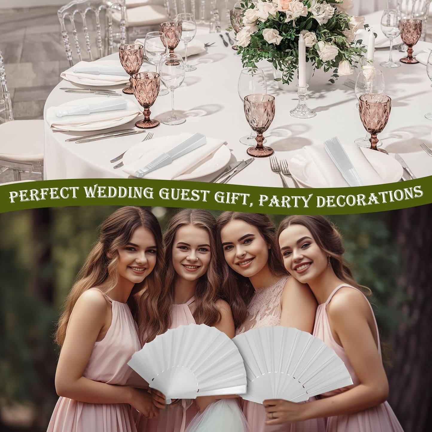 Wenqik 120 Pcs Wedding Folding Hand Fans Bulk Silk Fabric Chinese Handheld Foldable Clack Fans with Plastic Ribs for Party, Wedding Gifts, Line Dancing, Home Decorative (White)