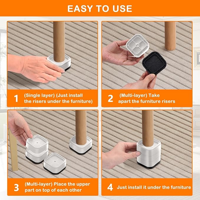 shouwuhho 12 Pack Furniture Risers Adjustable Bed Risers Heavy Duty Lifts - Image 7