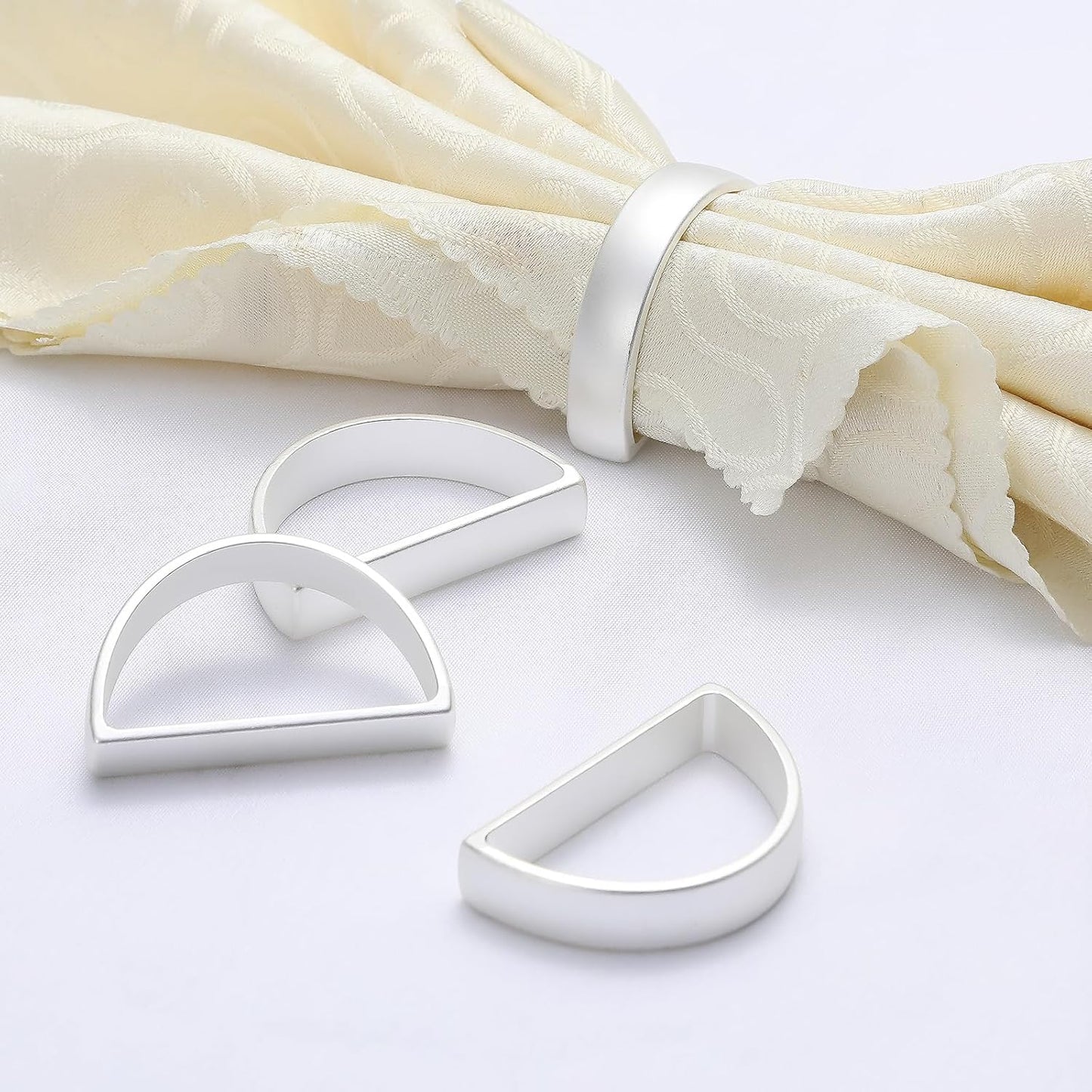 KPOSIYA Napkin Rings Set of 12, Metal Silver Napkin Rings Bulk for Table Settings, D-Shape Napkin Holders Rings for Dinner Table Decor, Easter, Fall,Thanksgiving, Christmas, Party,（Silver 12 pcs）