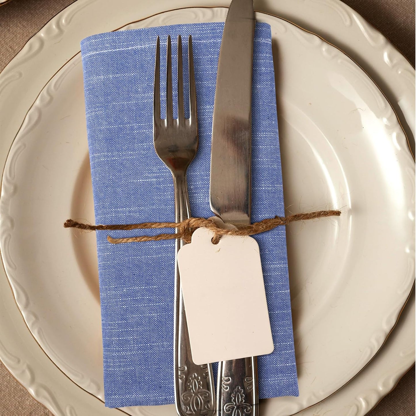 Urban Villa Cloth Napkins 100% Cotton Slub Absorbent Dinner Napkins (Set of 12) Oversized 20x20 Inches Blue White Chambray Soft Durable Reusable Washable Ideal for Everyday Use Premium Quality