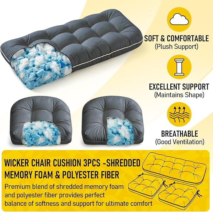 1 MIDDLE ONE Wicker Chair Cushions 3 Pieces Set - Image 4