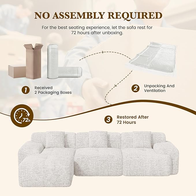 122" L Shaped Convertible Modular Couch, Cloud Couch Sectional - Image 8