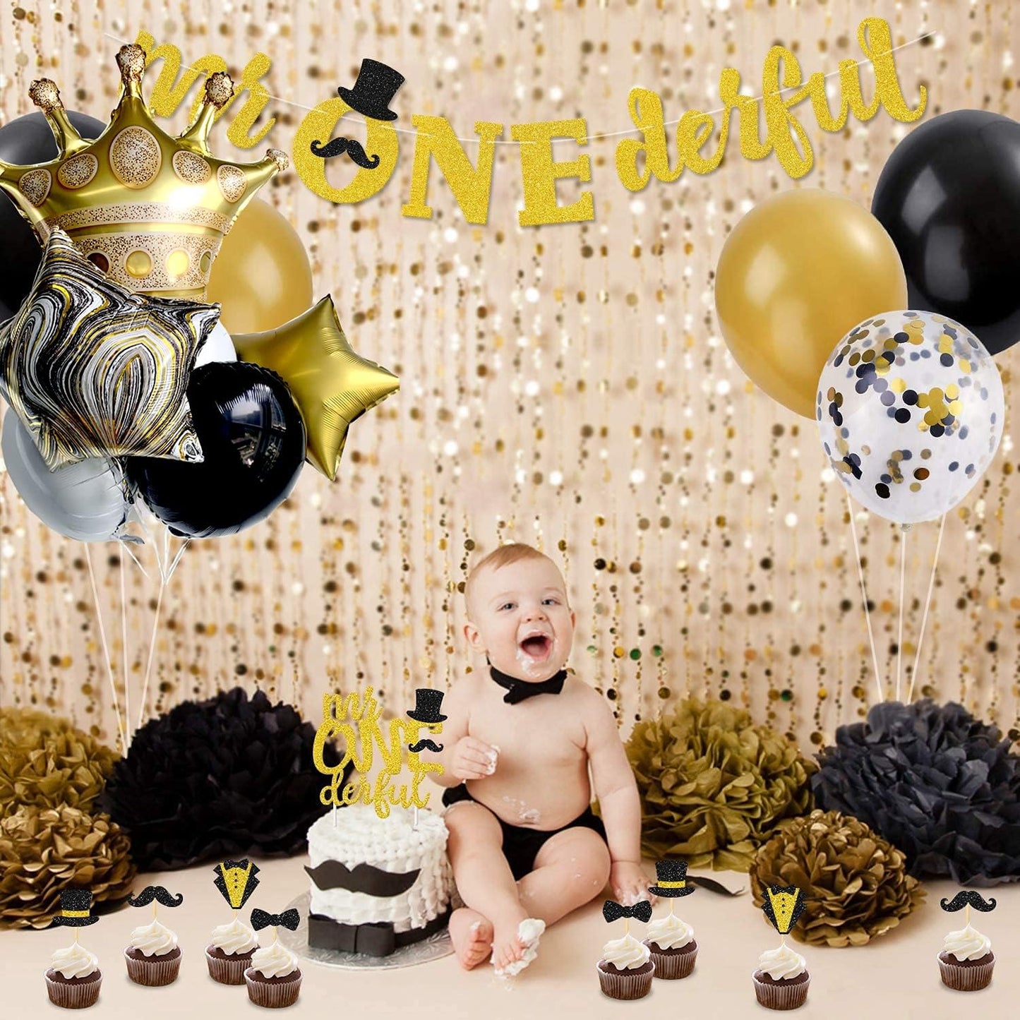 Black And Gold Large Crown Balloons Foil Helium Mylar Balloons Set For Baby Shower Birthday Bachelorette Party Decorations Wedding Anniversary Graduation Backdrop Party Supplies