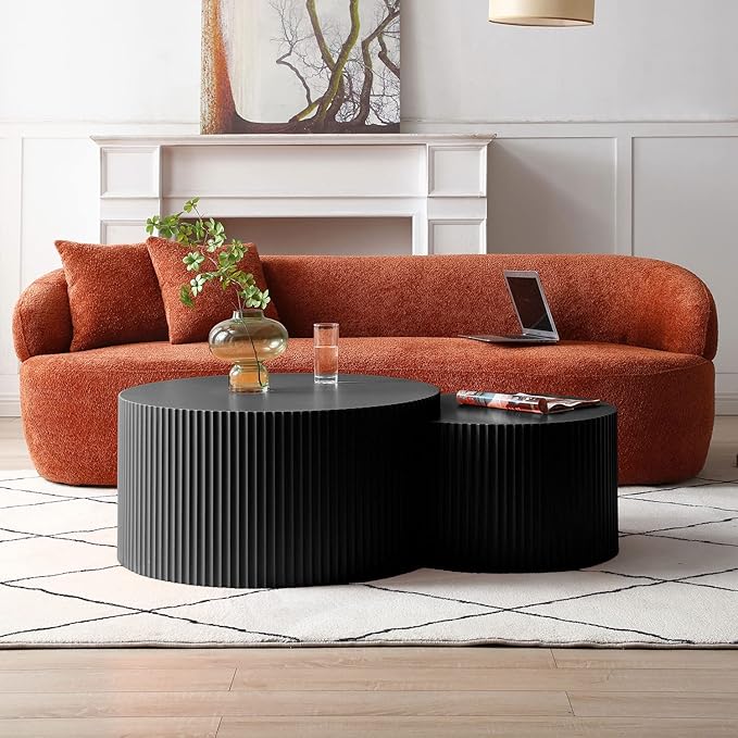 55.12'' Black Round Nesting Coffee Table Set of 2, Modern Side End Table - Image 7