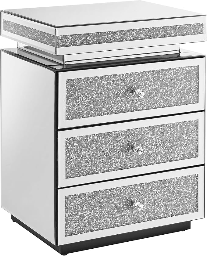 Mirrored Nightstand with 3 Drawers, Mirror End Table, Modern Bedside Table - Image 8