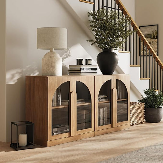 BELLEZE 2 Tier Bookshelf with Arched Glass Door by BELLEZE
