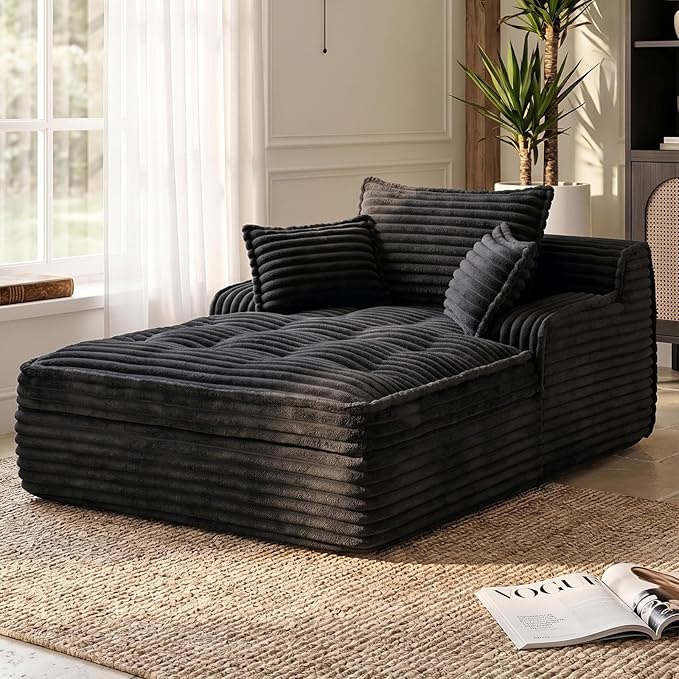 Boneless Chaise Lounge Couch Indoor, Oversized Corduroy Upholstered Sofa Bed - Image 8