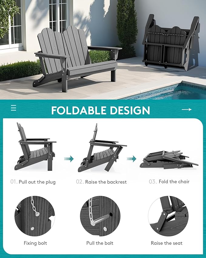 SERWALL 4 Pieces HDPE Patio Adirondack Chair Set, 2 Adirondack Chair - Image 7