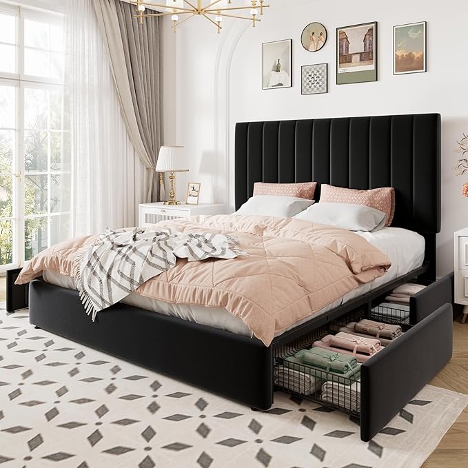 Allewie Full Size Storage Bed Frame, Vertical Channel Tufted Adjustable - Image 9