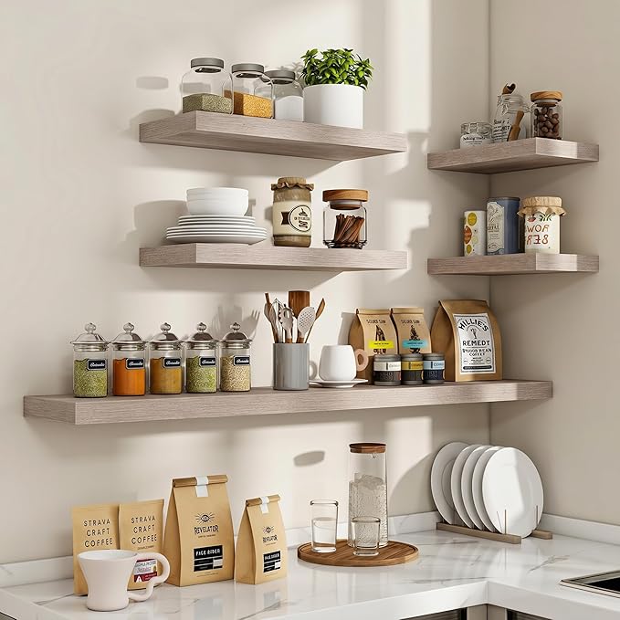 Acovy 36 Inch Floating Shelves, 3D Textured Wood Grain, Wooden Shelves - Image 7