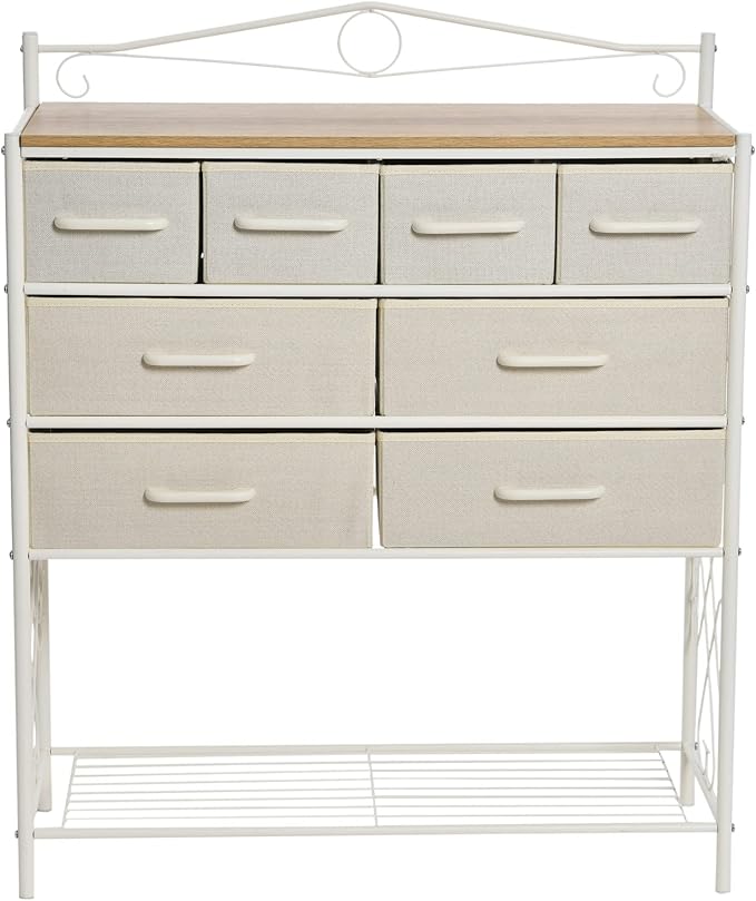 Household Essentials Coastal Oak & Iron Vintage 8-Drawer Sideboard - Image 4