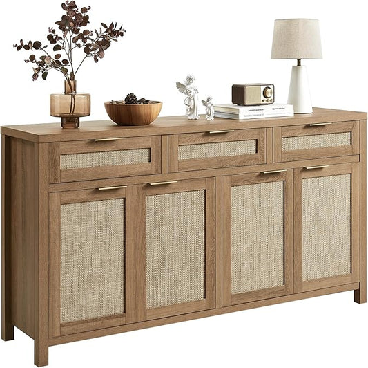 HOKYHOKY 63" Rattan Sideboard Buffet Cabinet, Boho Storage Cabinet by HOKYHOKY