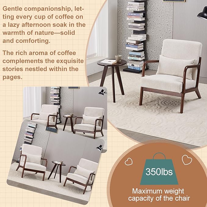 Beige Midcentury Modern Accent Chair - Image 4