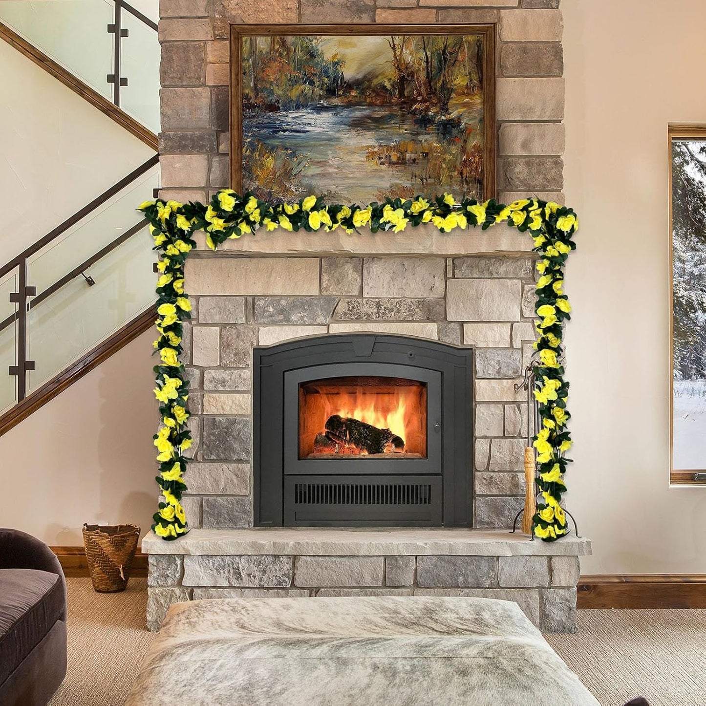 16Pcs 126Ft Yellow Rose Garland, Fake Rose Hanging Flowers, Artificial Flower Vine, Hanging Floral Vine Garland for Wedding, Birthday Party, Wall Arch, Halloween, Christmas Garden Backdrop Decor