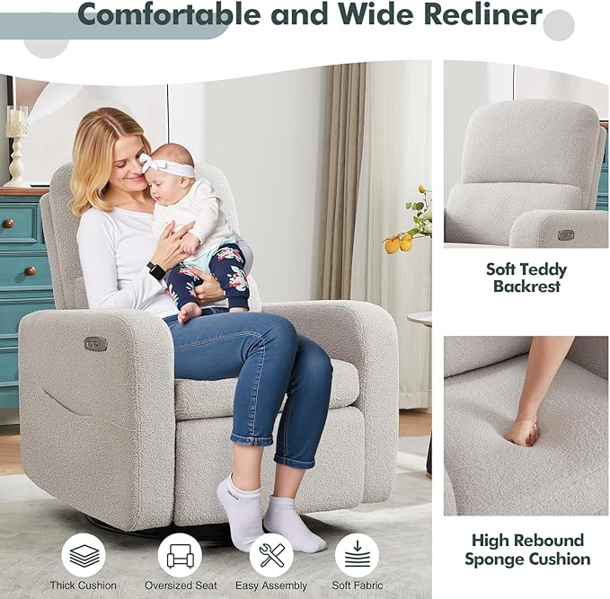 Swivel Rocker Recliner, Power Recliner Glider - Image 5