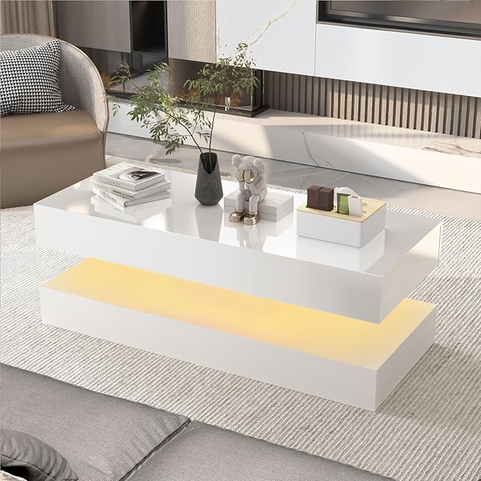 Uspeedy 47.3in Large High Glossy LED Coffee Table - Image 8
