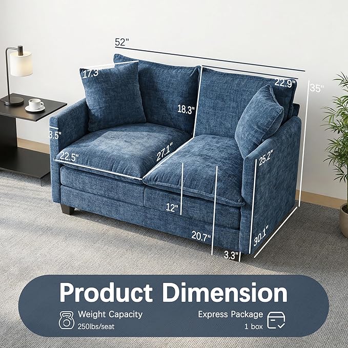 Loveseat Sofa, Comfy Chenille Small Couch - Image 2