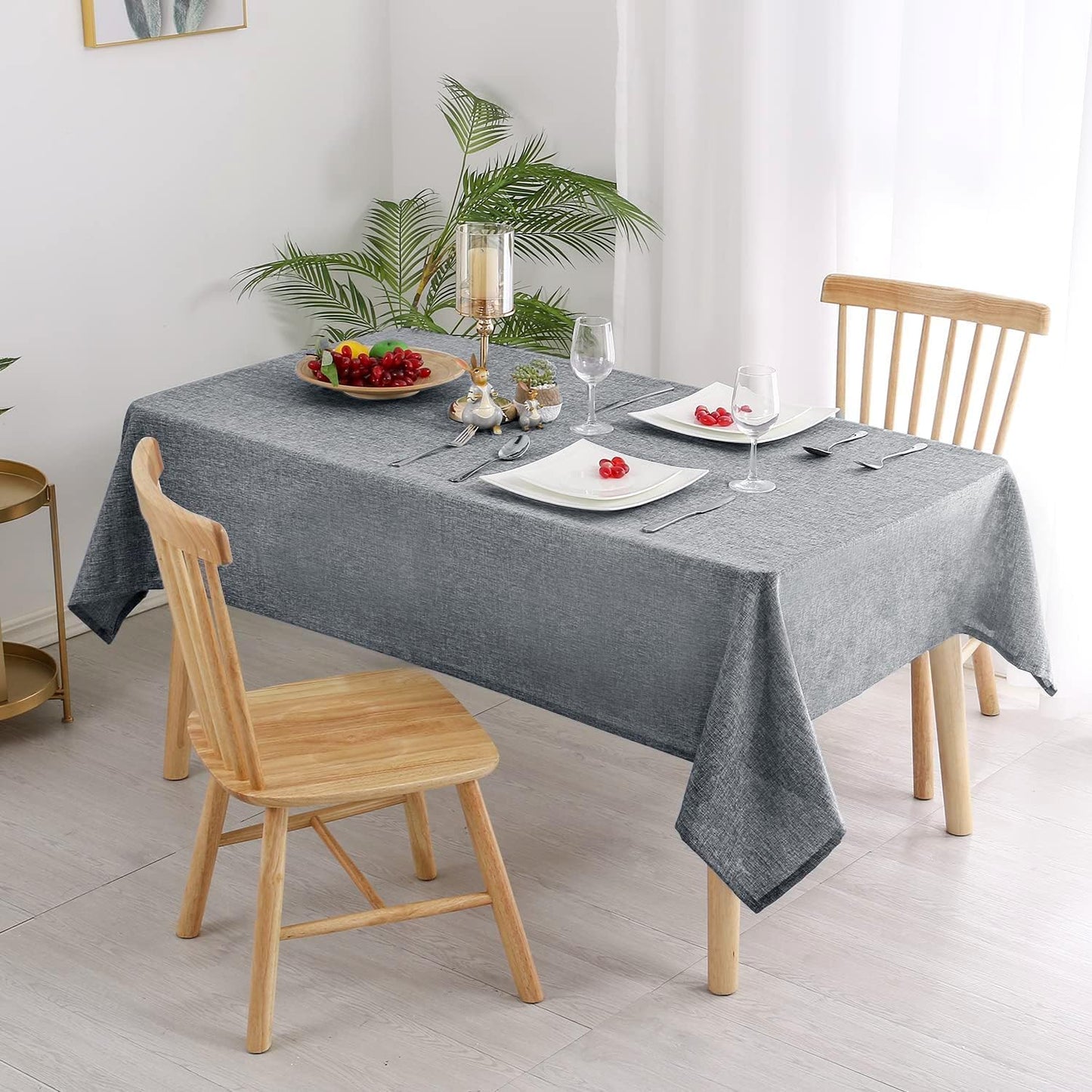 Hiasan 2 Pack Faux Linen Rectangle Tablecloth - Wrinkle and Stain Resistant Washable Table Cloth for Kitchen Dining Room Holiday Table Cover for Party Dinner, Grey, 54 x 120 Inch