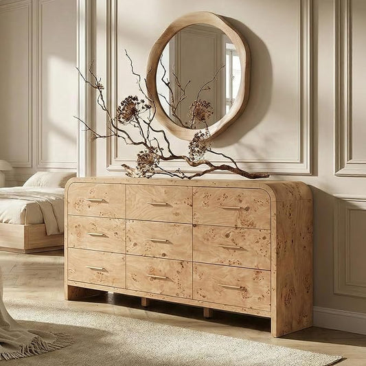 Curved 9-Drawer Dresser for Bedroom, Vanity Desk TV Stand for Living Room by TheBeautyofRusticRefined
